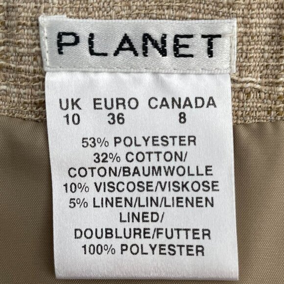 Planet Pleated Poly Cotton Blend Lined Midi Skirt in Tan Cream Sage Green Sz 8 - Picture 12 of 14